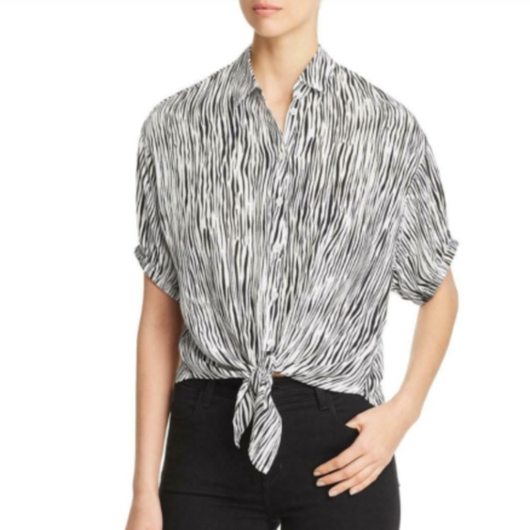 Three Dots Animal Print Tie Front Button-Down Top - Picture 1 of 5